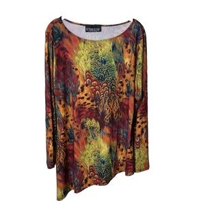 The Pyramid Tunic Top Size Large Long Sleeves Stretch Colorful Made in USA